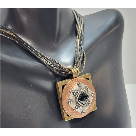 Chico’s Rope Necklace Silver Copper Gold With Stone Drop Pendant Gift for Her - Picture 2 of 6